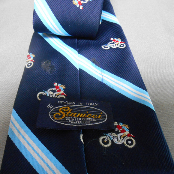 Vintage Stanicci blue motorcyclist neck tie Italy - Picture 3 of 3